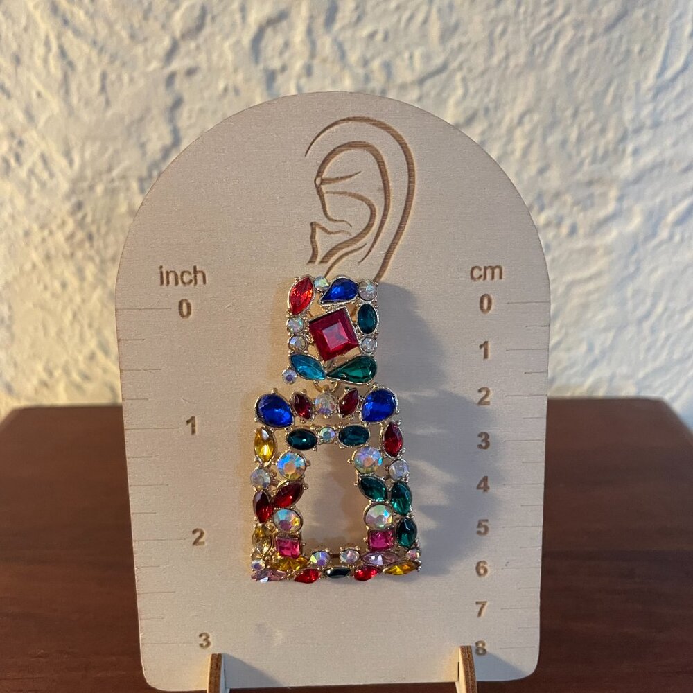 Colorful Statement Square Rhinestone Earrings - image 2